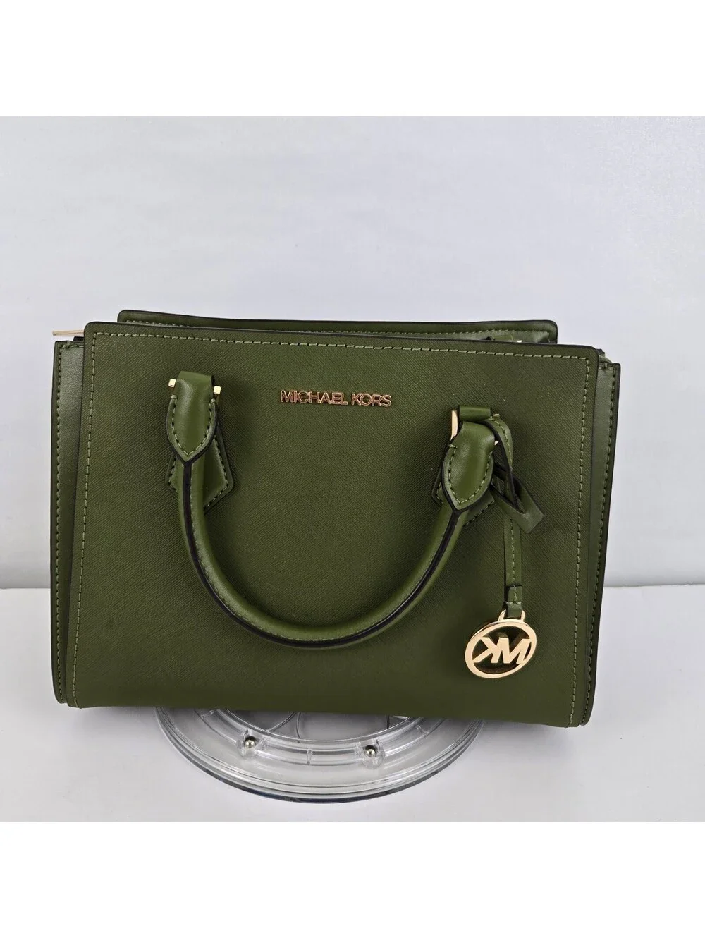 Michael Kors Olive Green Saffiano Leather Satchel Handbag with Detachable Strap